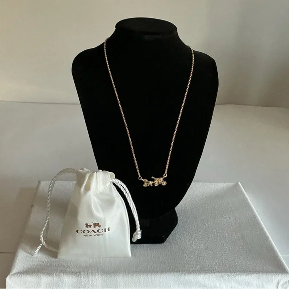 Coach Gold Tone Horse & Carriage Necklace w/ Dust Bag - Picture 1 of 7